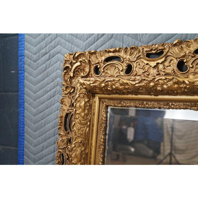 Antique French Baroque Rococo Gold Gilt Pierced Acanthus Beveled Mirror 52" For Sale - Image 9 of 11