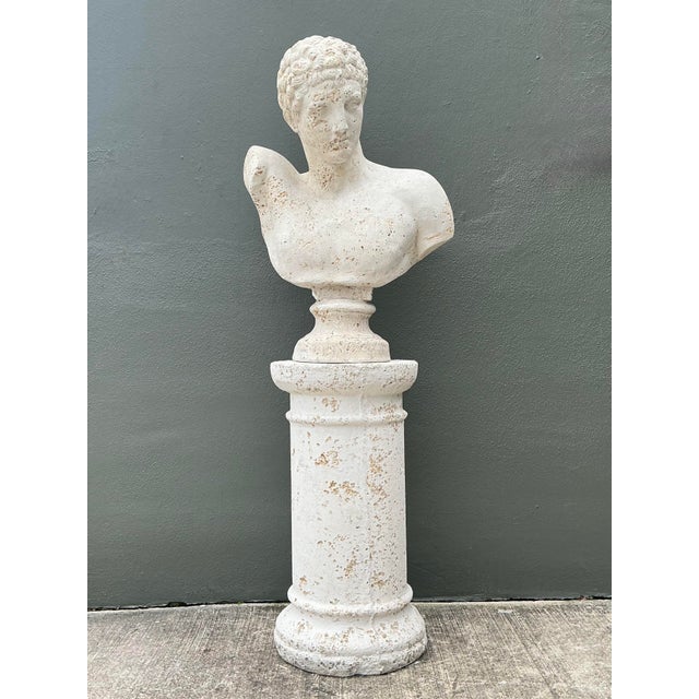 Sculpture Materials Vintage Faux Coral Cast Plaster Bust of Hermes on Pedestal For Sale - Image 7 of 12
