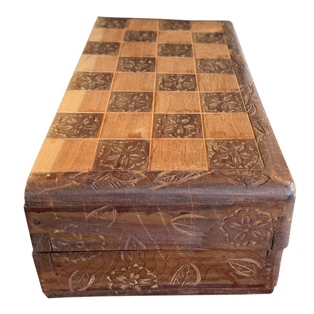 Vintage Chinese Hand-Carved Wood Figural Chess Set With Folding Game Board For Sale - Image 10 of 13