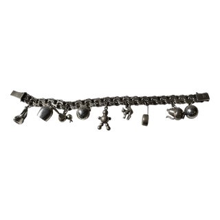 Mid-Century Danish Silver Charm Bracelet with 10 Charms, 1950s For Sale