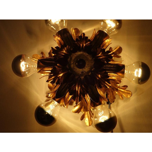 Gold Plated Metal Flowers with Leaves Chandelier 6 Lights from Banci Firenze, 1970s For Sale - Image 9 of 12