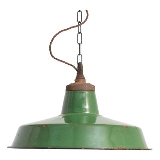 Green Enamel Pendant Light from Benjamin, 1940s For Sale