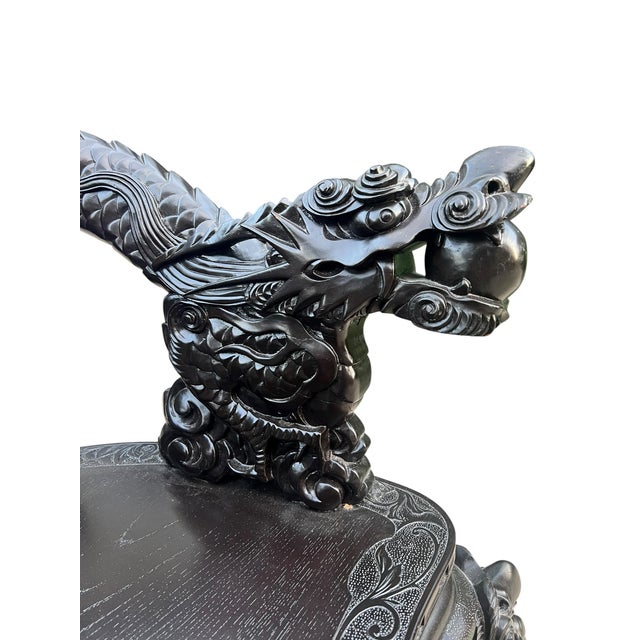 Wood Pair of Vintage Asian Dragon Armchairs Made in Ishizuka For Sale - Image 7 of 17