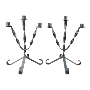 Pair of Vintage Mid-Century Modern Twisted Wrought Iron Candelabras