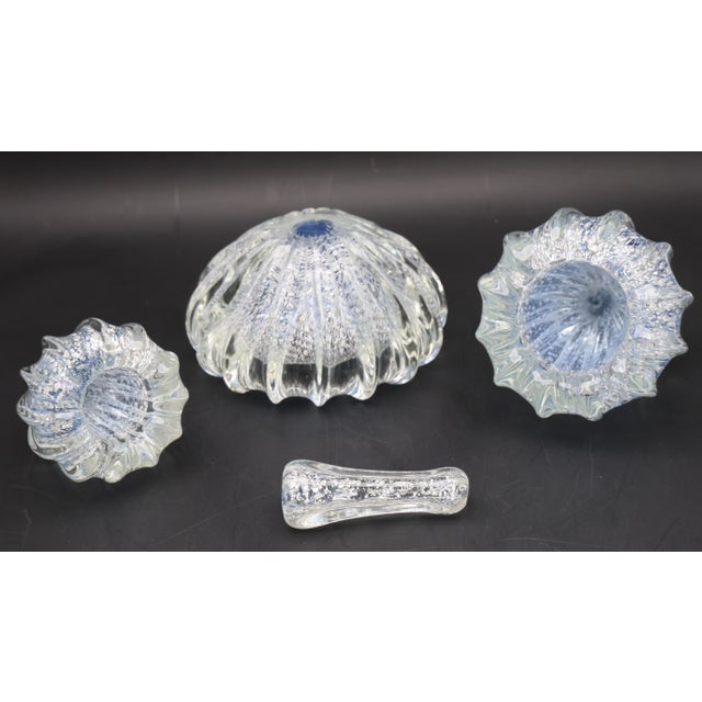 Glass Set of 3 Blue Ercole Barovier "Bullicante" Murano Glass Vase for Barovier & Toso For Sale - Image 7 of 13