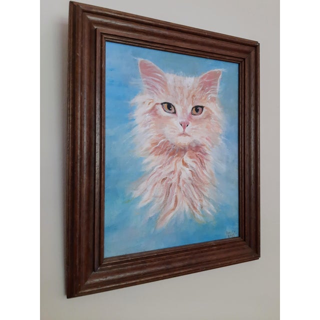 Traditional Judgy Kitty Cat Portrait Painting Signed For Sale - Image 3 of 9
