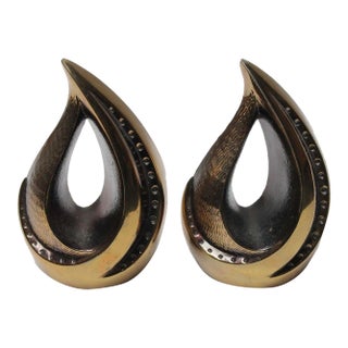 Pair of Ben Seibel for Jenfredware Brass "Flame" Bookends For Sale