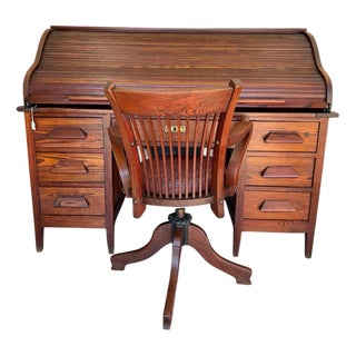 American Bureau Desk and Chair with Blinds, Set of 2 For Sale