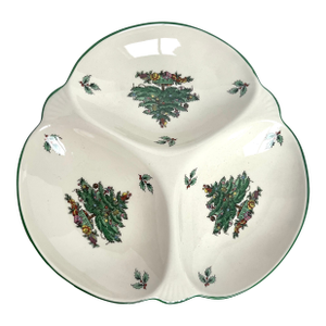 1990s Spode Christmas Tree Triple Divided Candy/Condiment Dish