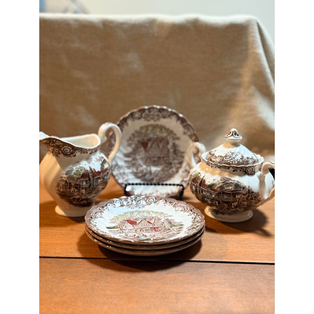 Vintage Johnson Brothers Georgian / Heritage Hall pattern accessory set, Made in England. Includes four (4) saucers, one...