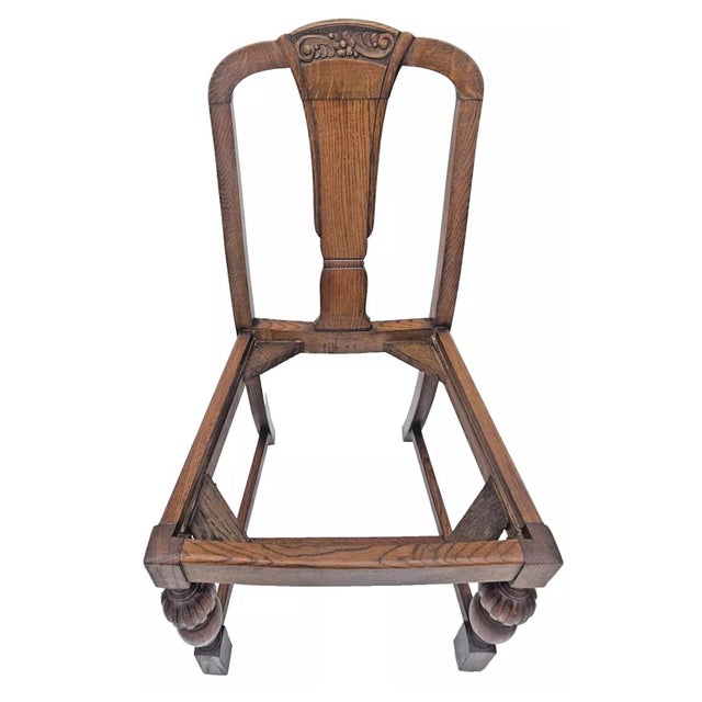 Antique 1920s Set of 4 Tiger Oak Dining / Kitchen Chairs English Jacobean Restored For Sale - Image 11 of 12