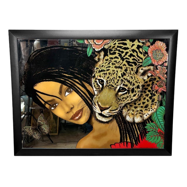 - Original Late 20th Century Ethnic Women & Jaguar Mirrored Wall Art - Designed by "Avi" & Mfg by Mirror Dynamics LTD -...