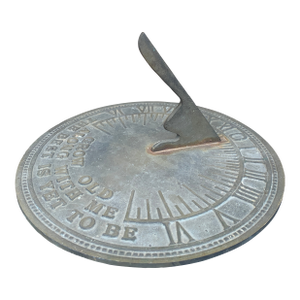 Vintage English Country Iron Verdigris Garden Sundial "Grow Old Along With Me"