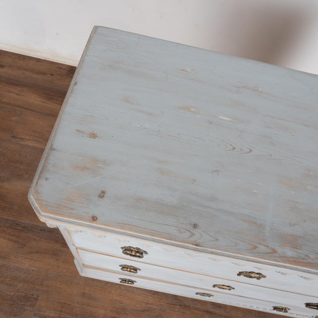 19th Century Blue Gustavian Pine Chest of Three Drawers For Sale - Image 4 of 10