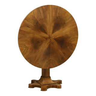 Antique Early 20th Century Bookmatched Walnut Art Deco 43" Round Tilt-Top Dining Table For Sale