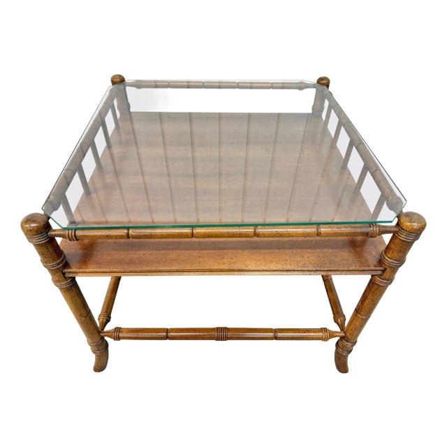 Vintage Faux Bamboo Glass Top Side Table For Sale