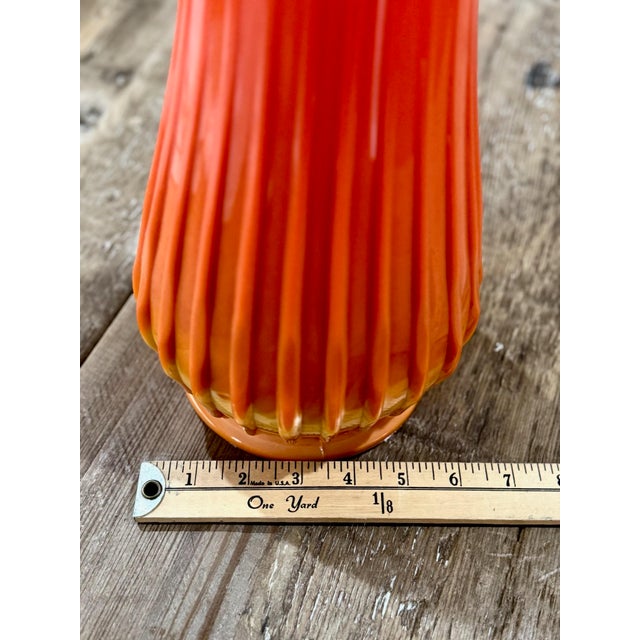 Orange Vintage Le Smith Bittersweet Ribbed Amberina Swung Vase - Mid Century Modern - 26” H For Sale - Image 8 of 8