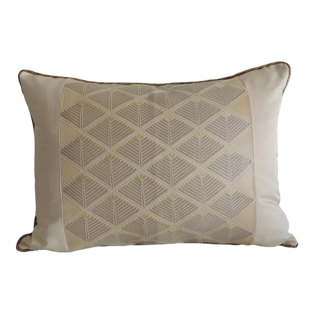 Vintage Gold & Silver Silk Woven Obi Decorative Bolster Pillow For Sale