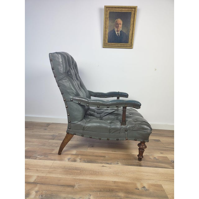 Antique Library Chair in Leather, 1860s For Sale - Image 3 of 6