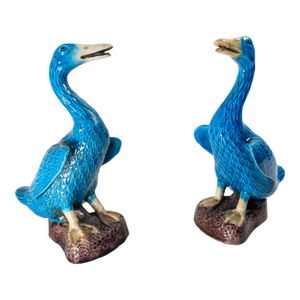 20th Century Pair of Chinese Turquoise Blue Glazed Chinoiserie Ducks or Geese