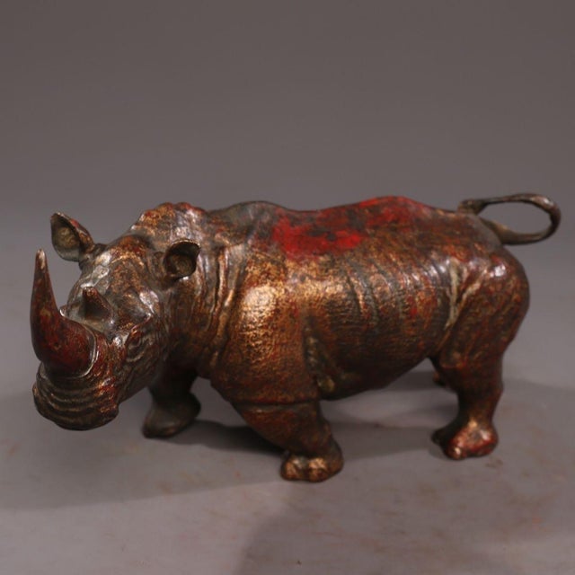 Late 19th Century Late 19th Century Gilt Bronze Rhinoceros Statue, 1.53kg For Sale - Image 5 of 10