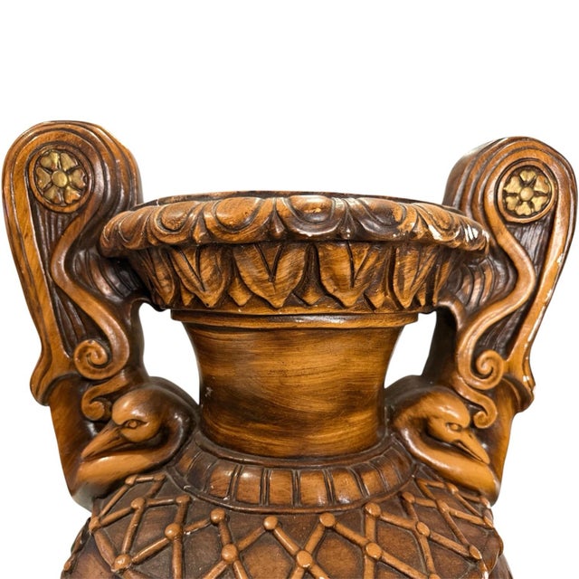 Mid 20th Century Mid 20th Century Large Neoclassical Swan-Handled Grape Urn / Pedestal Floor Vase, 28” For Sale - Image 5 of 8