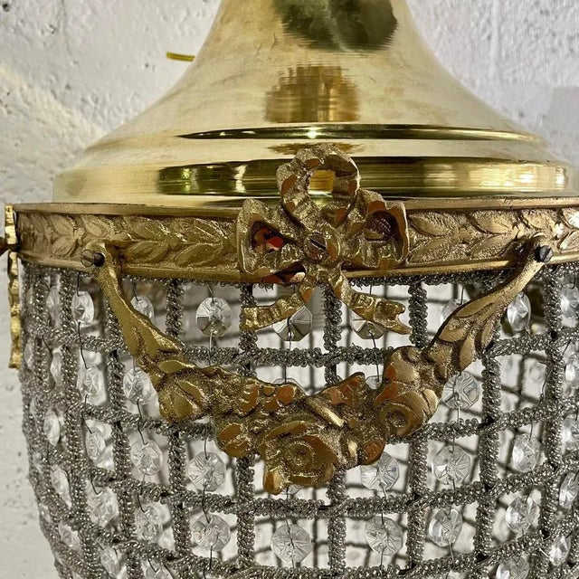 Vintage 1960s French Fully Rewired Usa Chandelier Flush Mount For Sale - Image 4 of 11