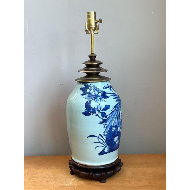 Mid 20th Century Vintage Blue and White Ceramic Table Lamp For Sale - Image 5 of 14