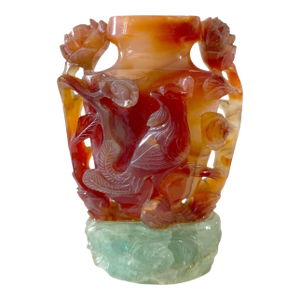 Antique Chinese Carved Carnelian Agate Urn / Snuff Bottle 3.5" H