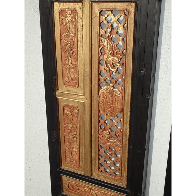 Chinese Pair Antique Chinese Hand Carved Gold & Red Panel Screens Pictures Wall Decor For Sale - Image 3 of 18
