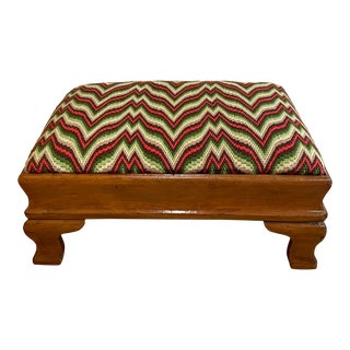 Early 20th Century Empire Style Footstool With Red and Green Bargello Needlepoint For Sale
