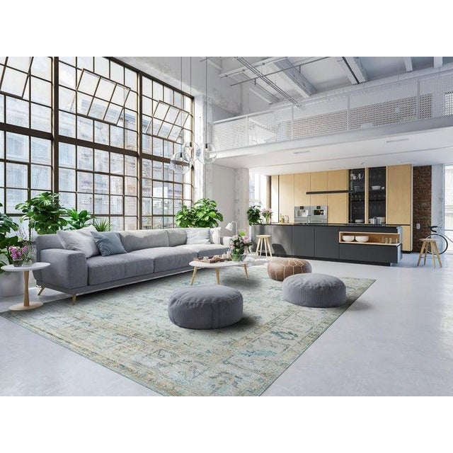 10x14 Ivory Hand-Knotted Silk Faded Floral Medallion Traditional Carpet Rug For Sale - Image 4 of 5