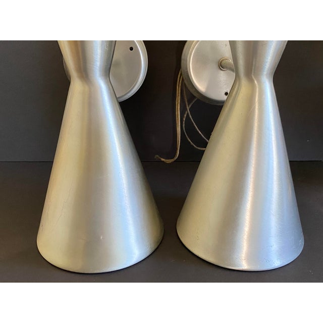Litecraft 1950s Litecraft Double Cone Spun Aluminum Wall Lights Sconces - a Pair For Sale - Image 4 of 11
