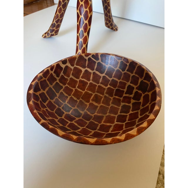 Vintage African Tribal Unity Sculpture Bowl Holder Handcarved Wooden Stand For Sale - Image 10 of 12