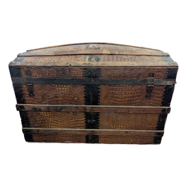 Late 19th Century Leather Victorian Dome Top Steamer Trunk For Sale