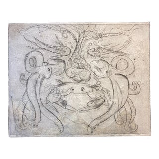 Under the Sea Crab Squid Sandfish Etching For Sale