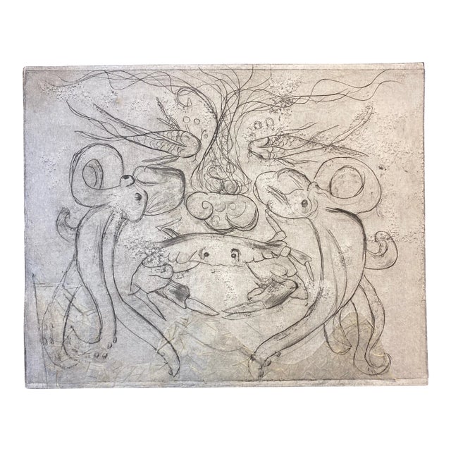 Under the Sea Crab Squid Sandfish Etching For Sale
