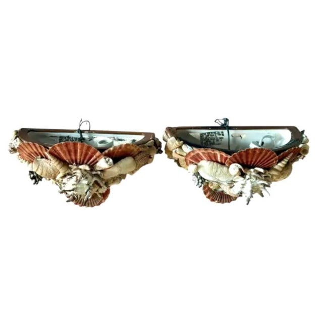 Coastal Vintage Pair of Shell-Encrusted Wall Sconces For Sale - Image 3 of 13
