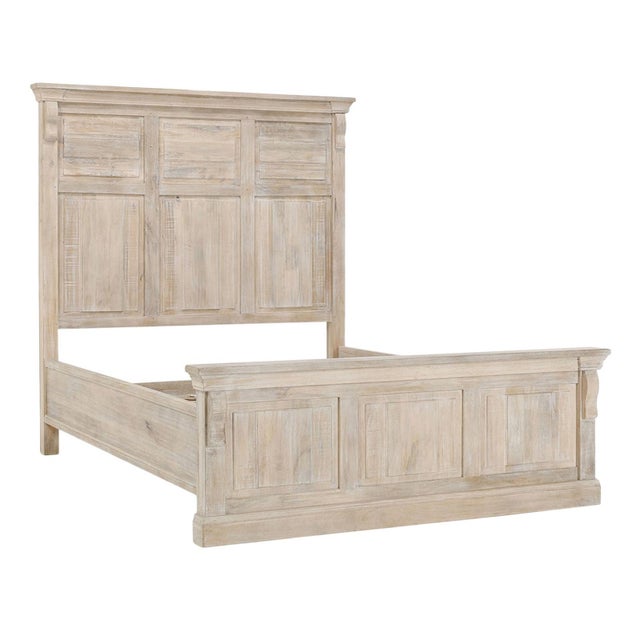 Beautiful salvaged rustic wood panel Eastern King size bed. Slightly distressed with attractive subtle white washed sealed...
