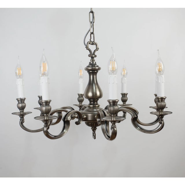 Eight-Arm Chandelier in White Brass For Sale - Image 9 of 9