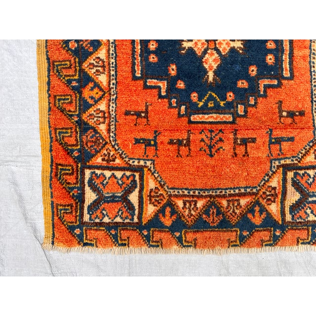 Navy Blue Antique Fachralo Kazak Hand-Knotted Wool Rug - 3'2" X 2'10" For Sale - Image 8 of 10