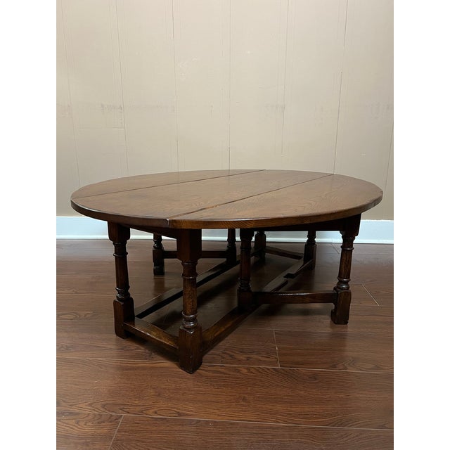 Wood Antique English Oak Coffee Table Drop Leaf Jacobean Wake Table Gateleg C1930 For Sale - Image 7 of 18