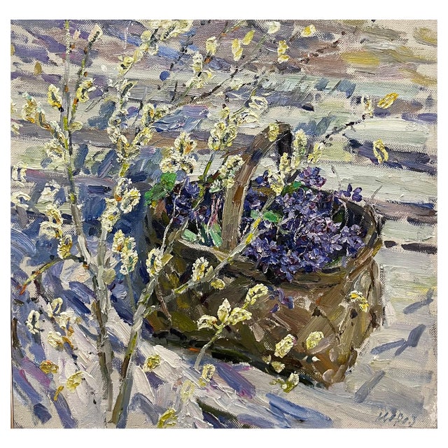 Georgij Moroz, Branch of Willow and Violets, 2002, Oil Painting For Sale