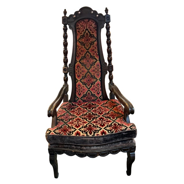 Oxblood Red Pair of Antique Victorian Eastlake Walnut Armchairs, With Original Style Tapestry Upholstery, Circa 1885 For Sale - Image 8 of 12