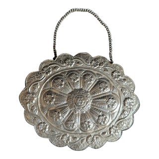 19th C Ottoman Silver Oval Wedding Mirror Decor For Sale
