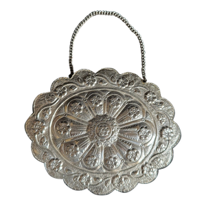 19th C Ottoman Silver Oval Wedding Mirror Decor