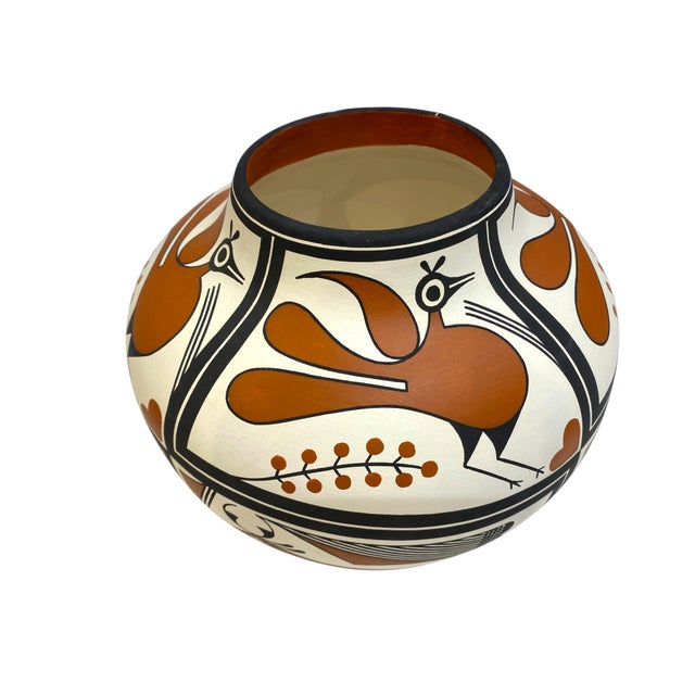 Large Adrian Vallo (Acoma Pueblo) New Mexico Native American Olla Jar/Vase With Heartline Deer and Bird Motif For Sale In San Francisco - Image 6 of 13