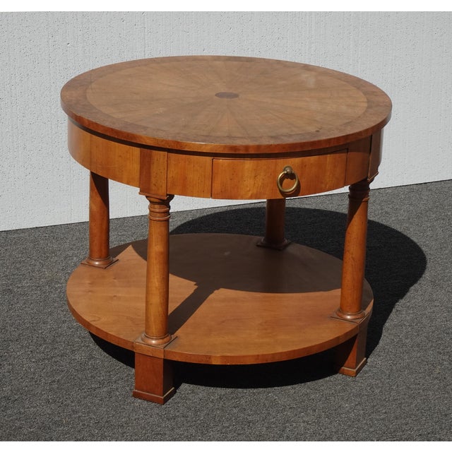 Neoclassical Vintage Neoclassical Baker Side Table Stand W Round Sunburst Table Top & Drawer For Sale - Image 3 of 11