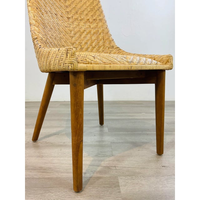 Original retail $1190, stylish Made Goods Organic Modern Natural Flat Rattan Gabriel Side Chair, brown wood legs, showroom...