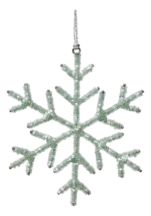 Beaded Snowflake Ornaments, Set of 12, Green, 6"